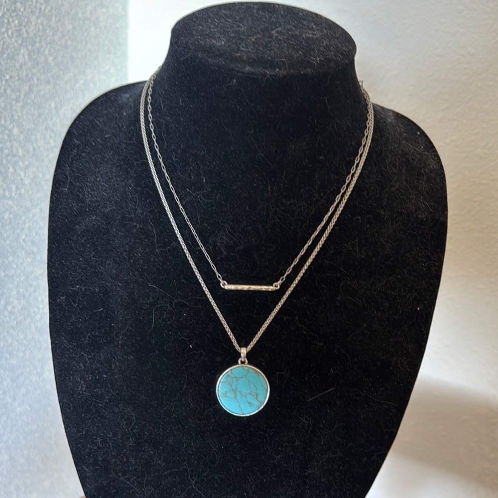 Lucky Brand Silver and Turquoise Pendant Necklace